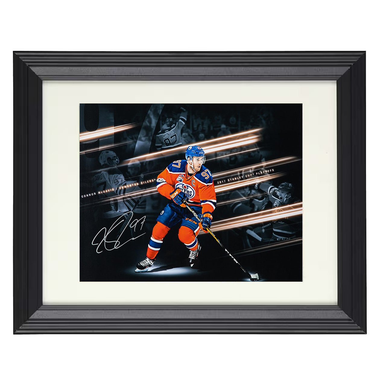 Connor McDavid – Edmonton Playoff Composite 2017 8x10 matted black framed hockey wall art