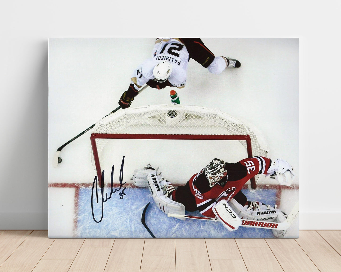 Cory Schneider - New Jersey Hockey Overhead Save Attempt Hockey Wall Art - hockey wall art print