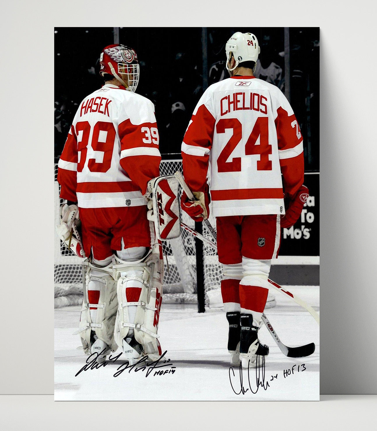Dominik Hasek and Chris Chelios - Detroit Hockey Teammates From Behind Hockey Wall Art - hockey wall art print