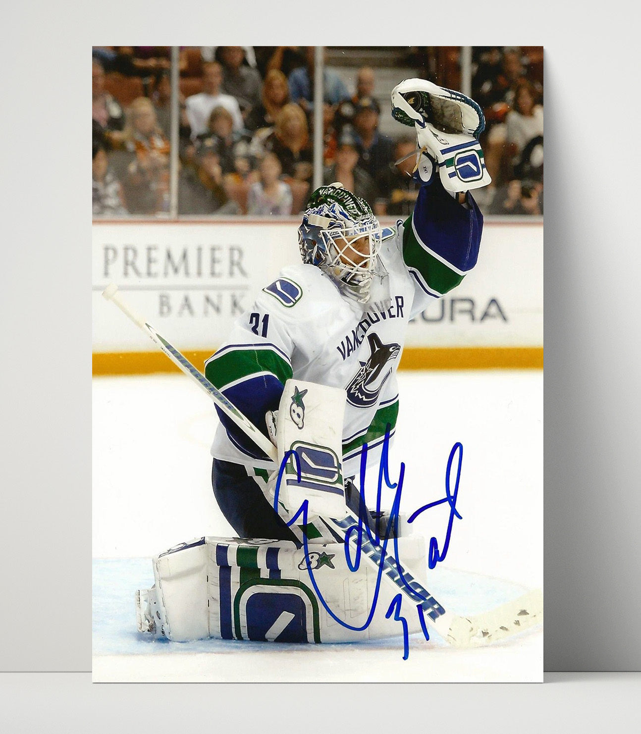Eddie Lack - Vancouver Hockey Goalie Save Celebration Hockey Wall Art - hockey wall art print
