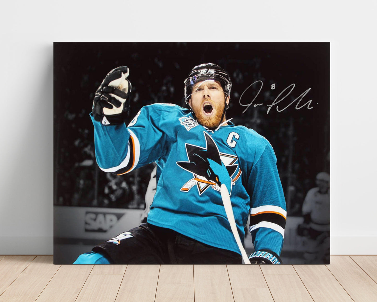 Joe Pavelski - San Jose Hockey Captain Goal Celebration Hockey Wall Art - hockey wall art print