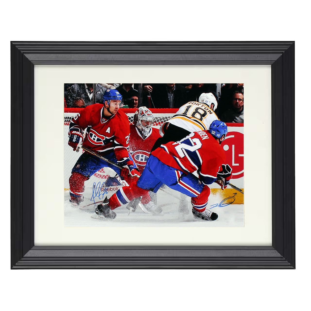 Josh Gorges and Travis Moen – Montreal Netfront Battle 8x10 matted black framed hockey wall art