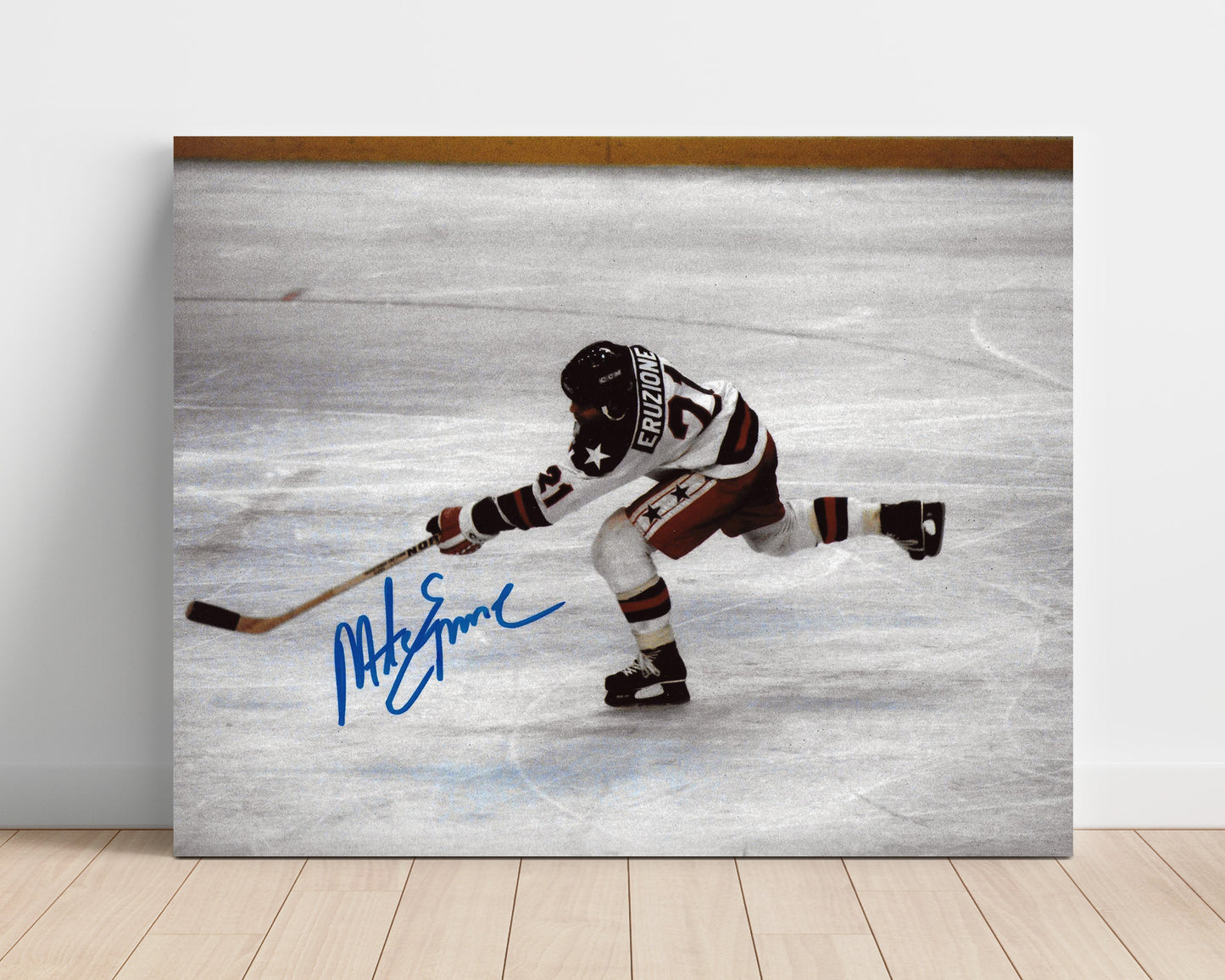 Mike Eruzione - USA Hockey Slap Shot Olympic Action Hockey Wall Art - hockey wall art print