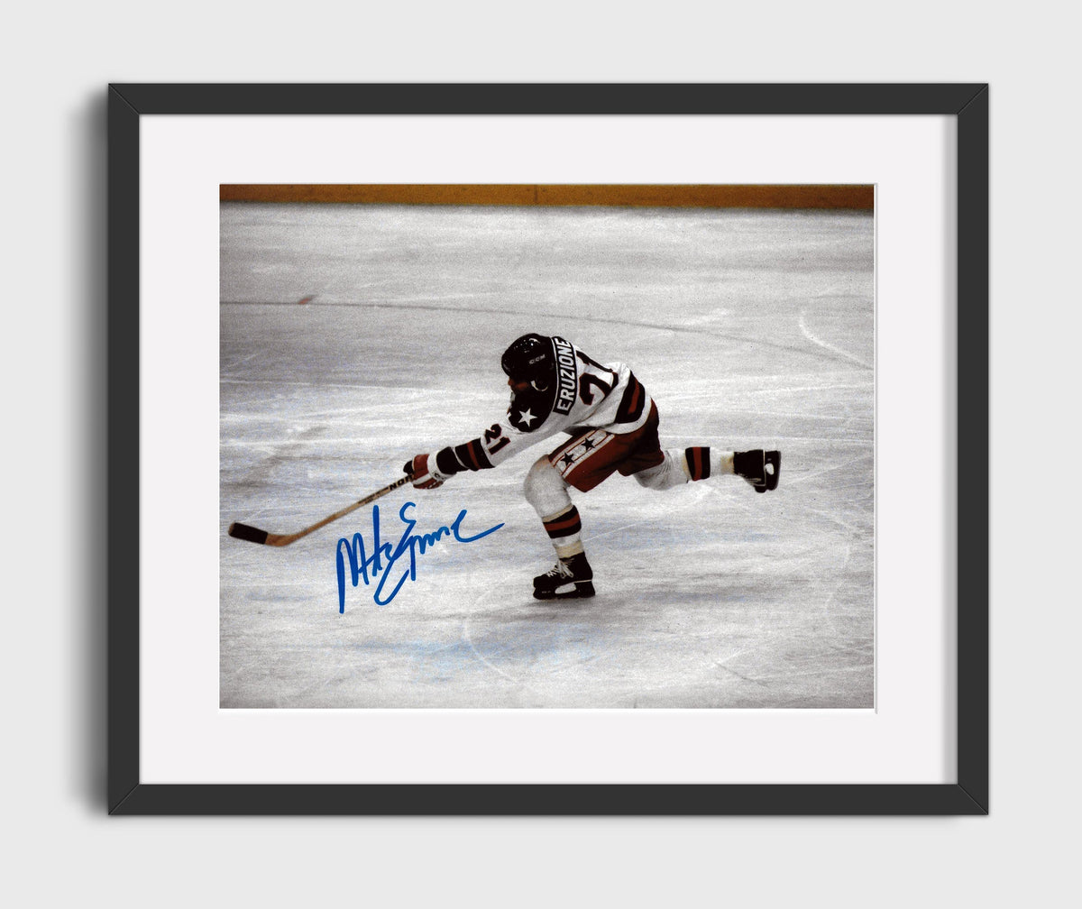 Mike Eruzione - USA Hockey Slap Shot Olympic Action Hockey Wall Art - Hockey Framed Print