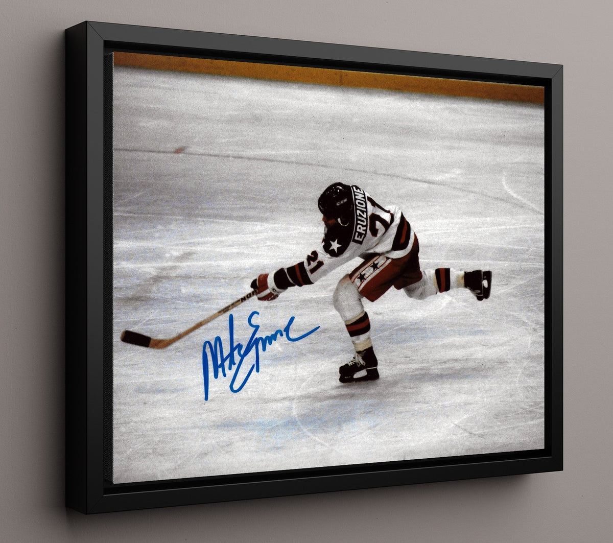 Mike Eruzione - USA Hockey Slap Shot Olympic Action Hockey Wall Art - hockey wall art print