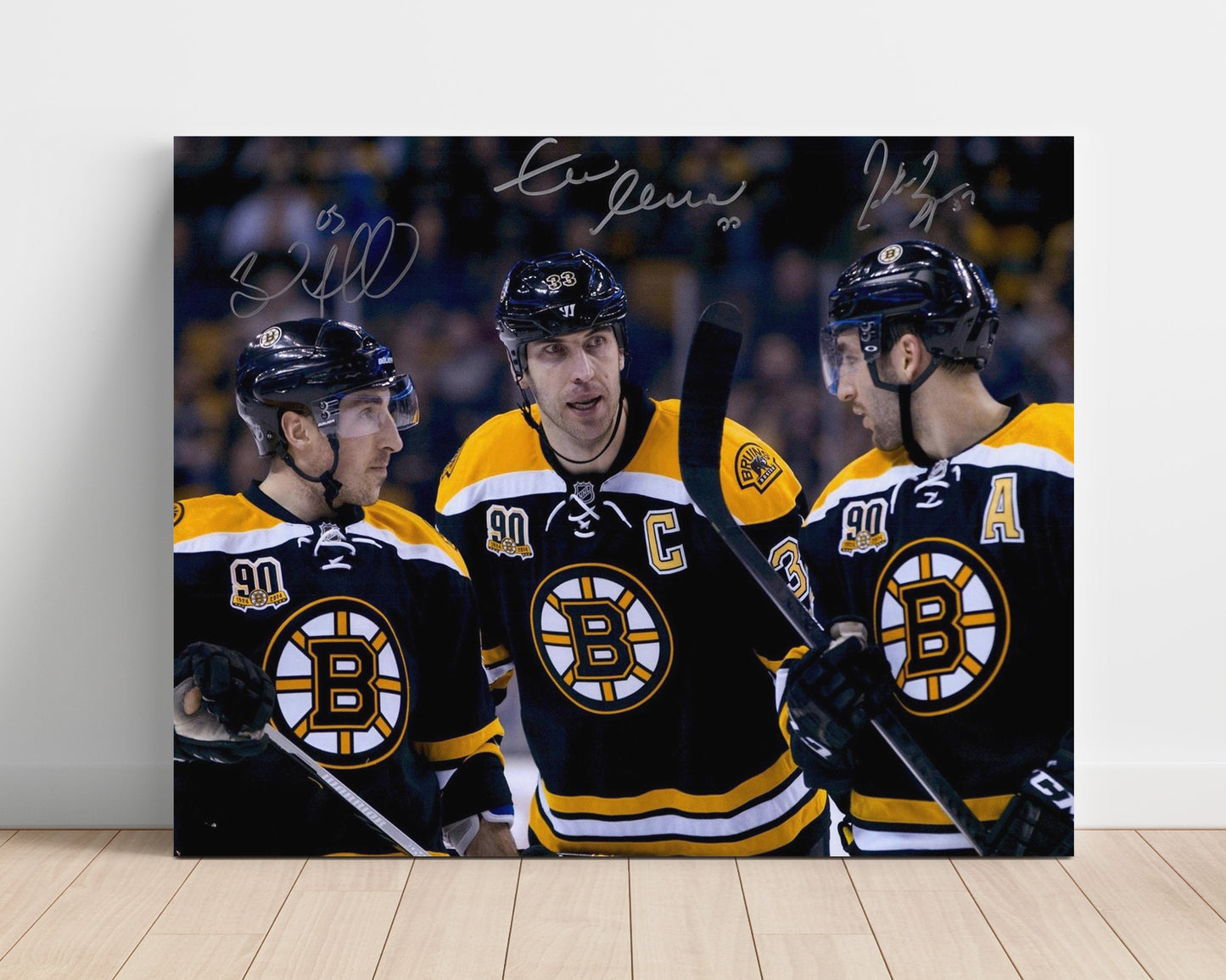 Patrice Bergeron Brad Marchand Zdeno Chara - Boston Hockey Captain Line Portrait Hockey Wall Art - hockey wall art print