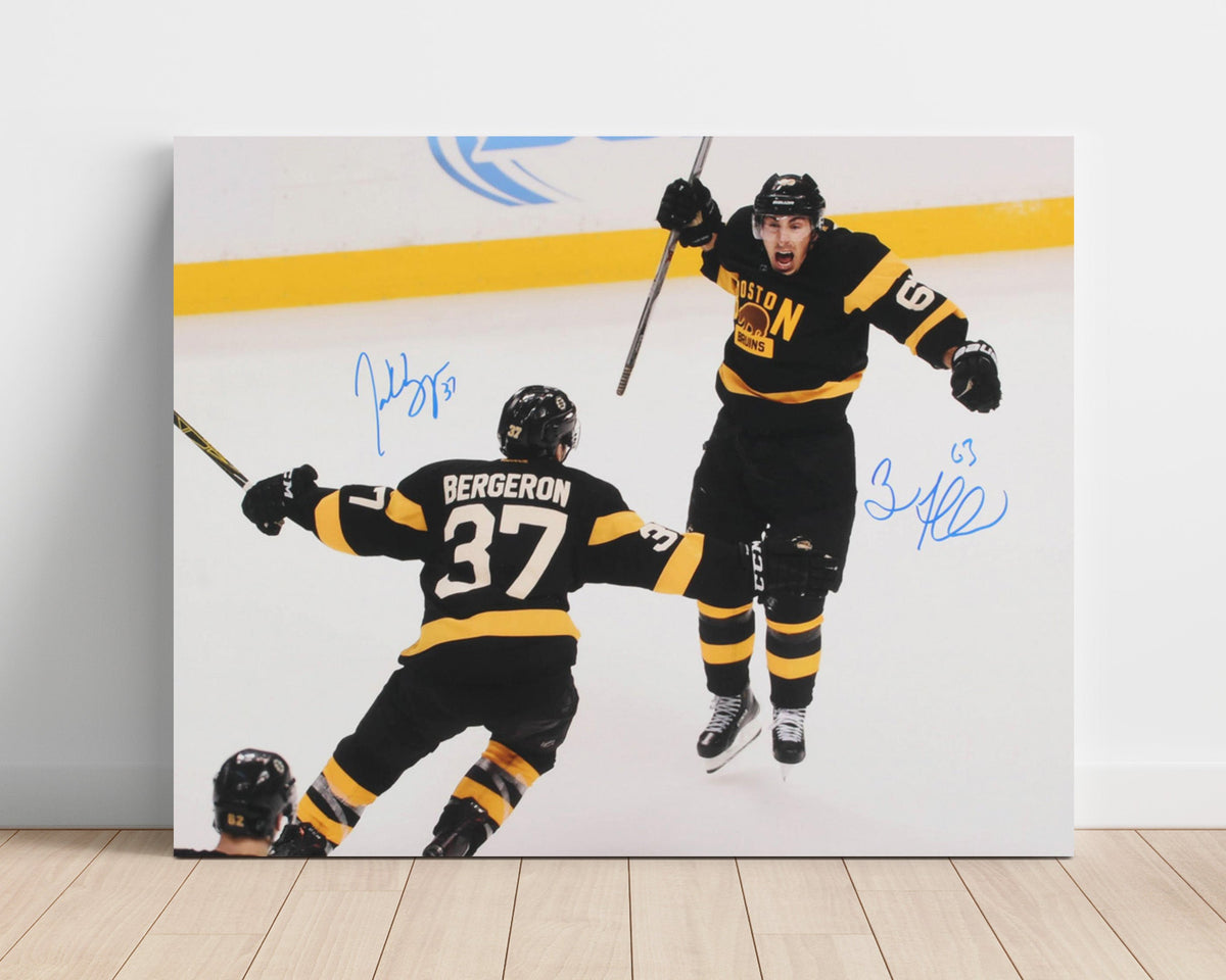 Patrice Bergeron and Brad Marchand – Boston Goal Celebration unframed semi-gloss poster print