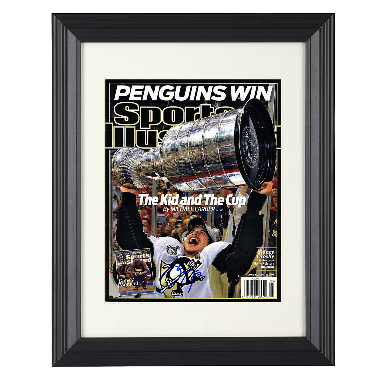 Sidney Crosby – Pittsburgh Kid and the Cup 2009 SI 8x10 matted black framed hockey wall art