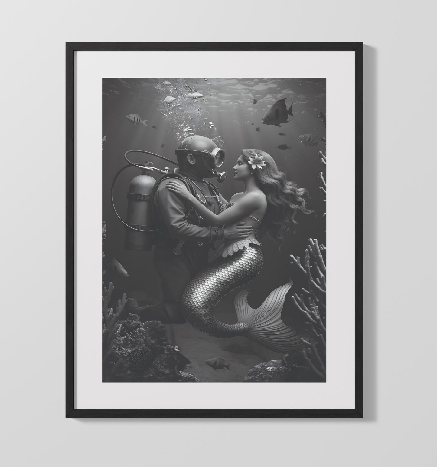 Diver and Mermaid - Underwater Fantasy 16x20 Gallery Frame funny wall art