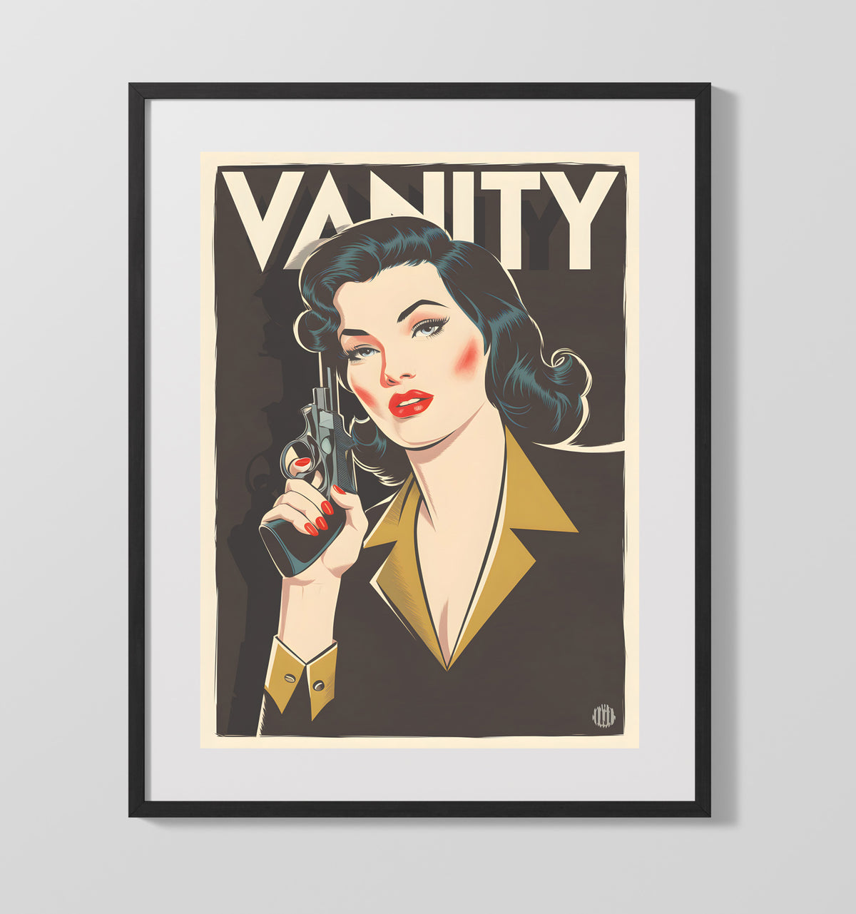 Vanity - Pinup with Pistol 16x20 Gallery Frame funny wall art