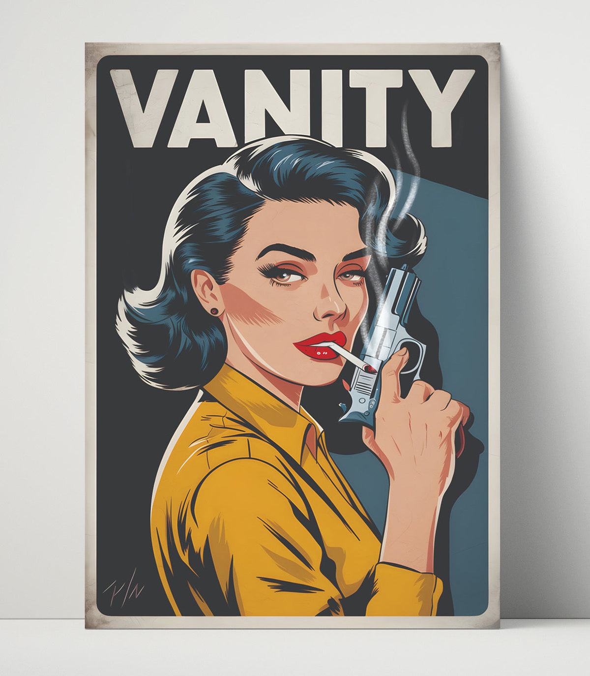 Vanity Smoking Pinup – Retro Revolver Art unframed semi-gloss poster print
