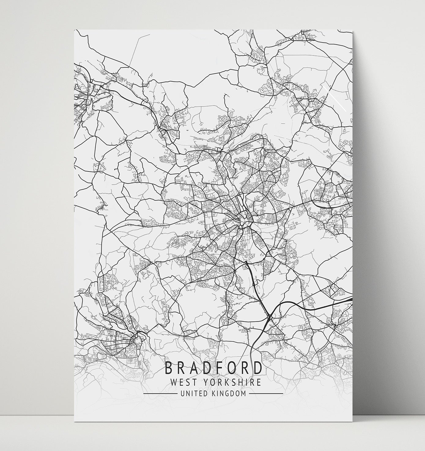 City Map Print - Bradford - West Yorkshire UK City Map 16x20 Unframed Print city map wall art print – UK City Map decor