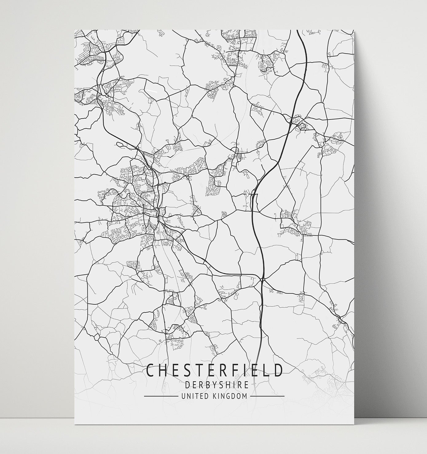 City Map Print - Chesterfield - Derbyshire UK City Map 16x20 Unframed Print city map wall art print – UK City Map decor