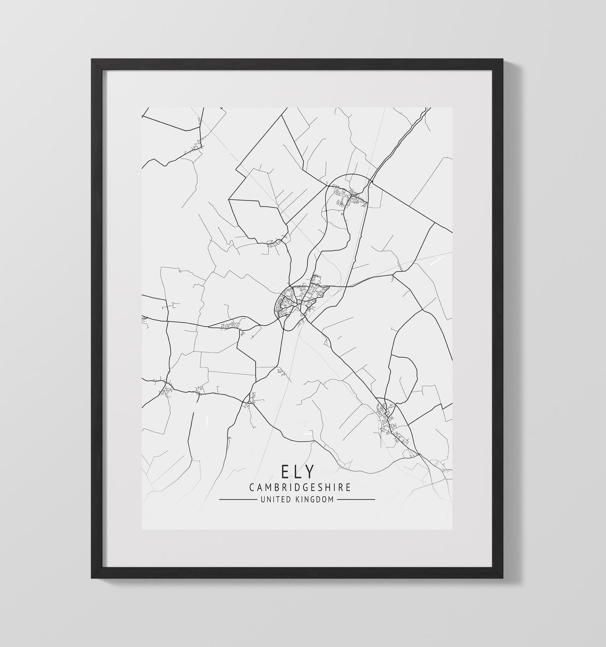 Ely Cambridgeshire UK city map print 16x20 Unframed Print