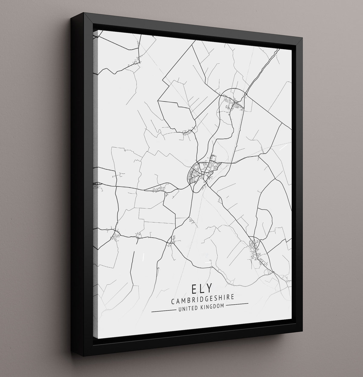 Ely, Cambridgeshire - UK City Map - 16x20 Framed Canvas