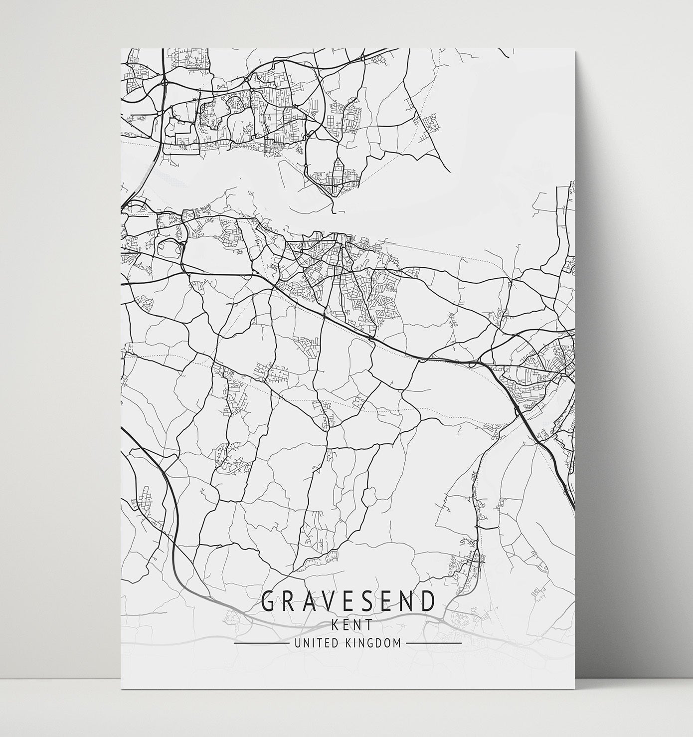 City Map Print - Gravesend - Kent UK City Map 16x20 Unframed Print city map wall art print – UK City Map decor