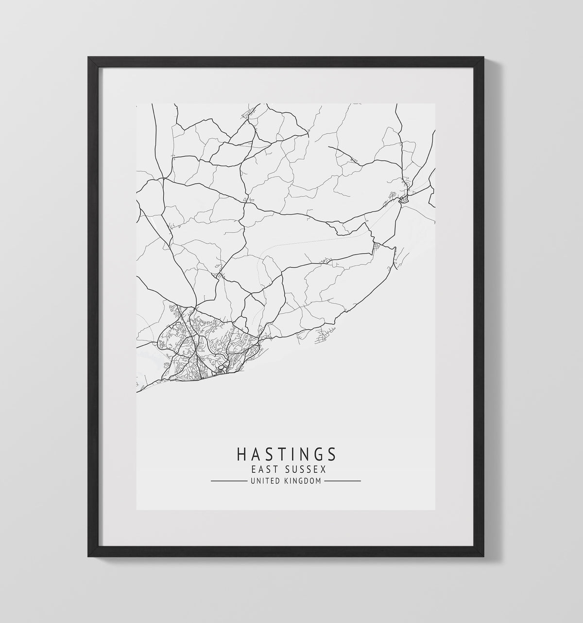 Hastings East Sussex UK city map print 16x20 Unframed Print