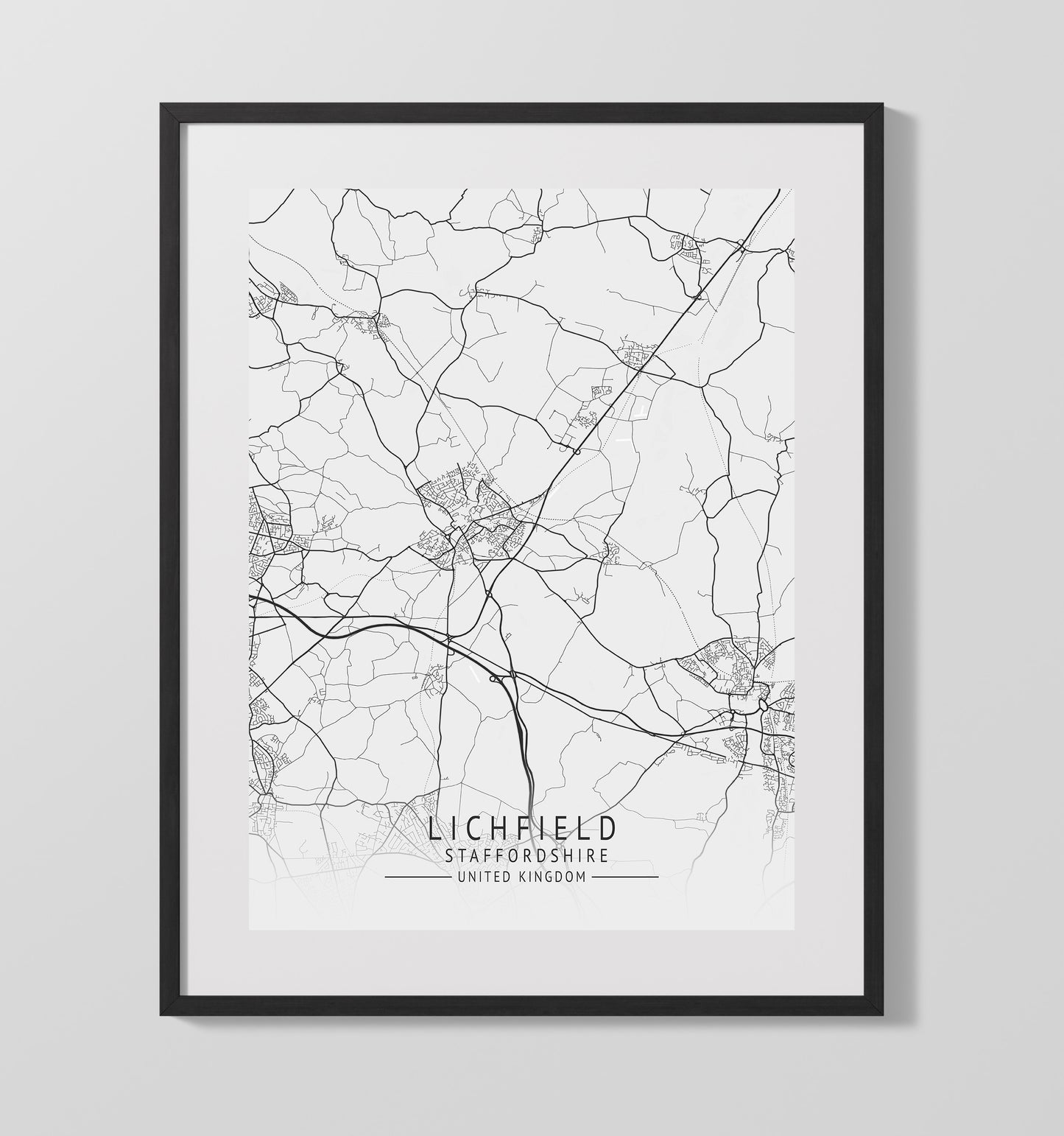 Lichfield Staffordshire UK city map print 16x20 Unframed Print