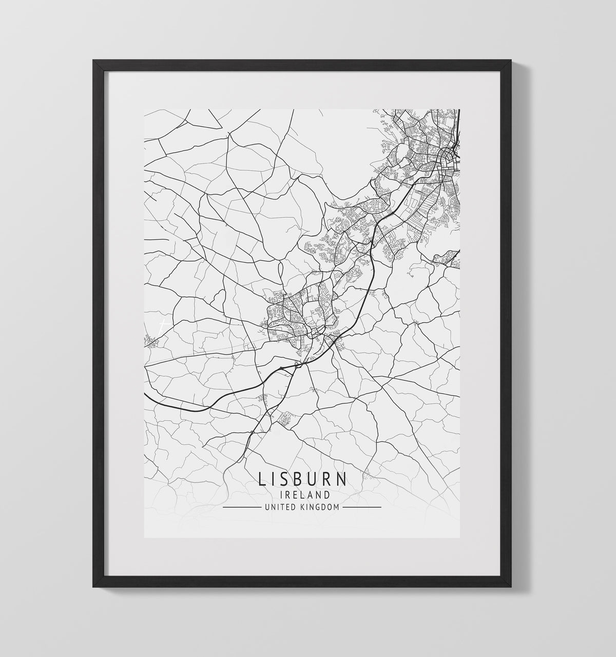 Lisburn Ireland UK city map print 16x20 Unframed Print