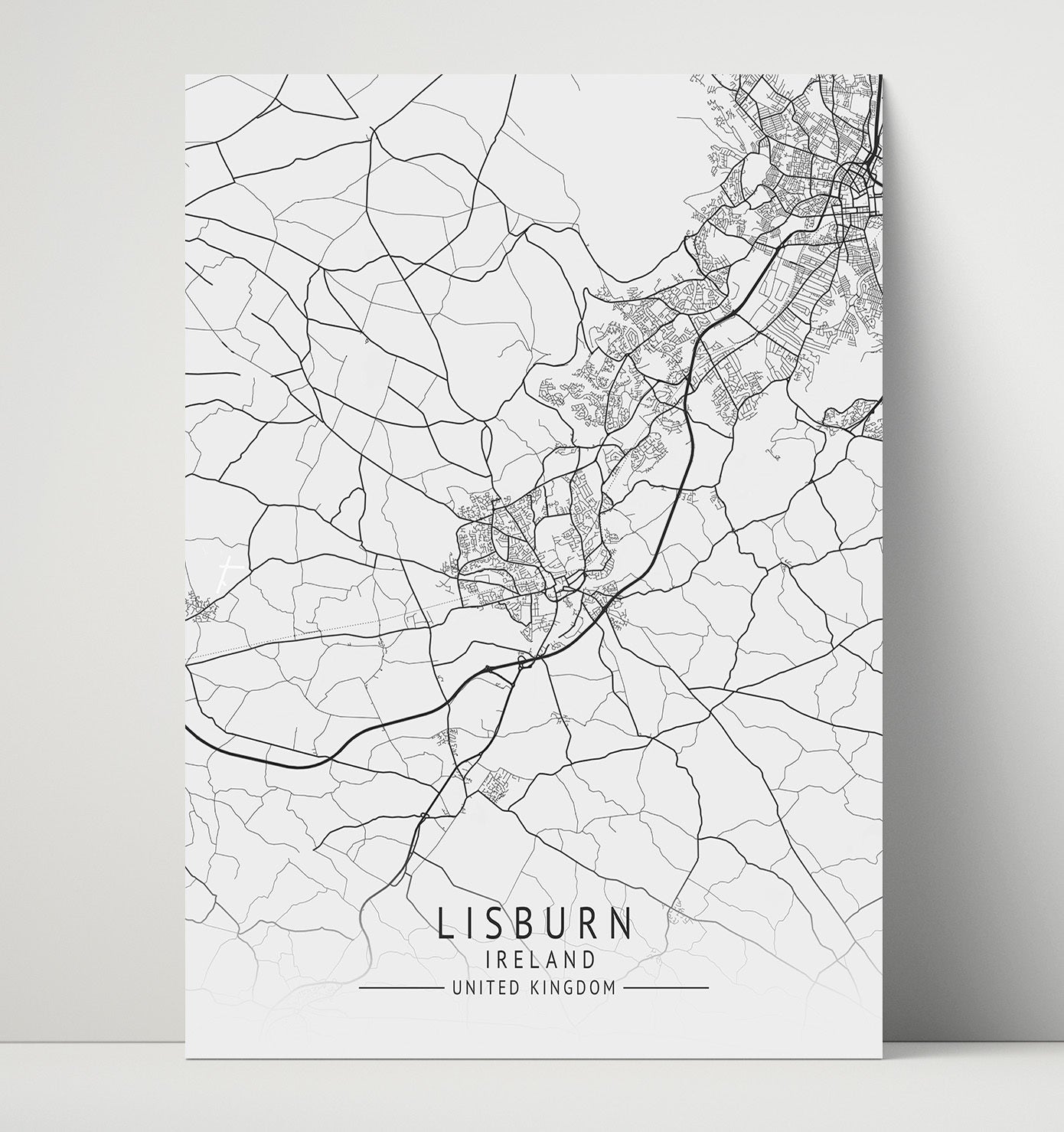 City Map Print - Lisburn - Ireland UK City Map 16x20 Unframed Print city map wall art print – UK City Map decor