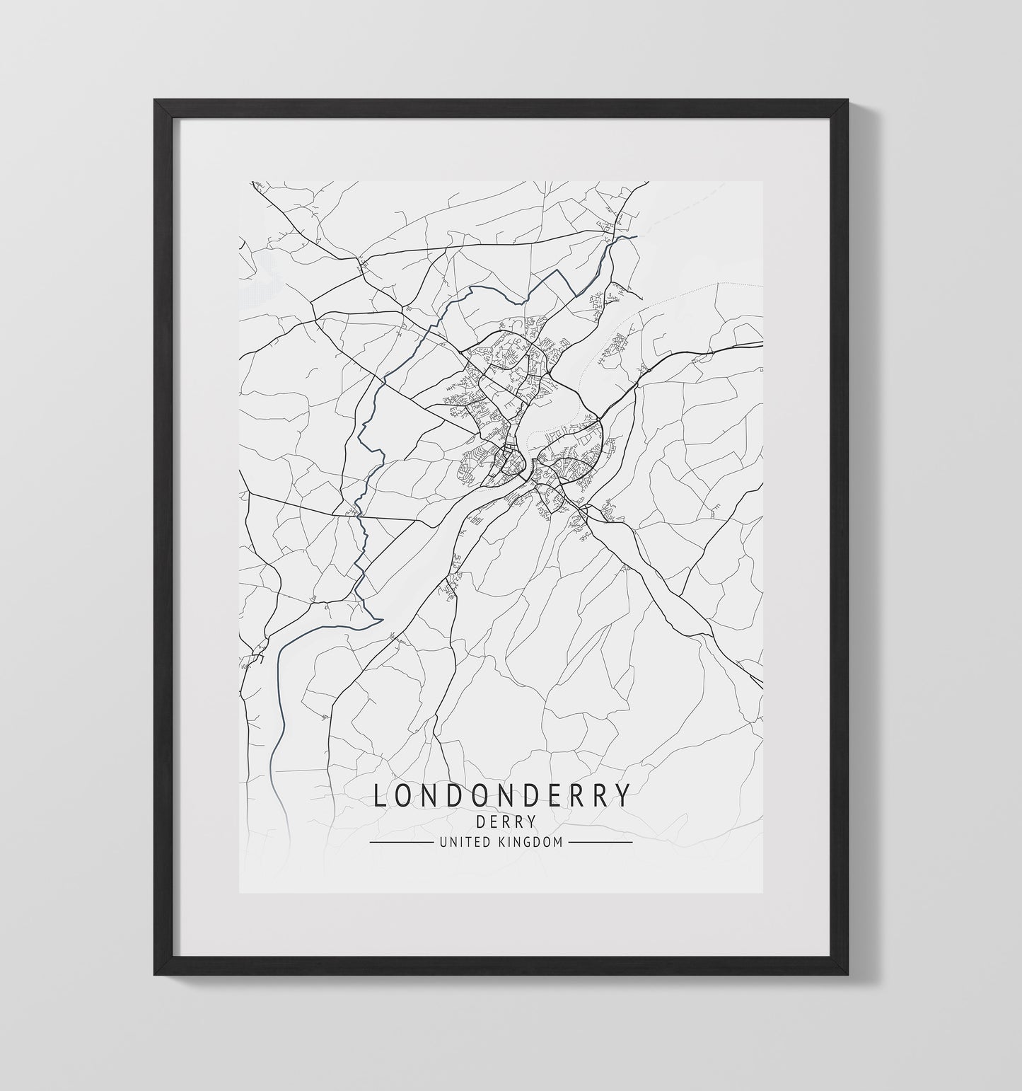 Londonderry Derry UK city map print 16x20 Unframed Print