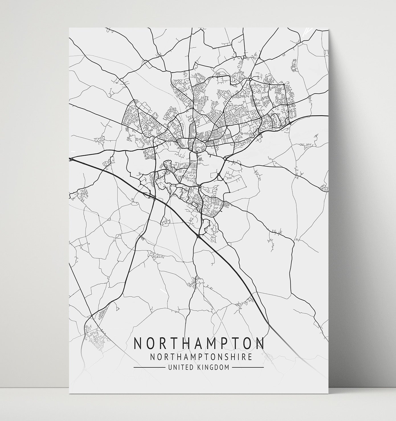 City Map Print - Northampton - Northamptonshire UK City Map 16x20 Unframed Print city map wall art print – UK City Map decor