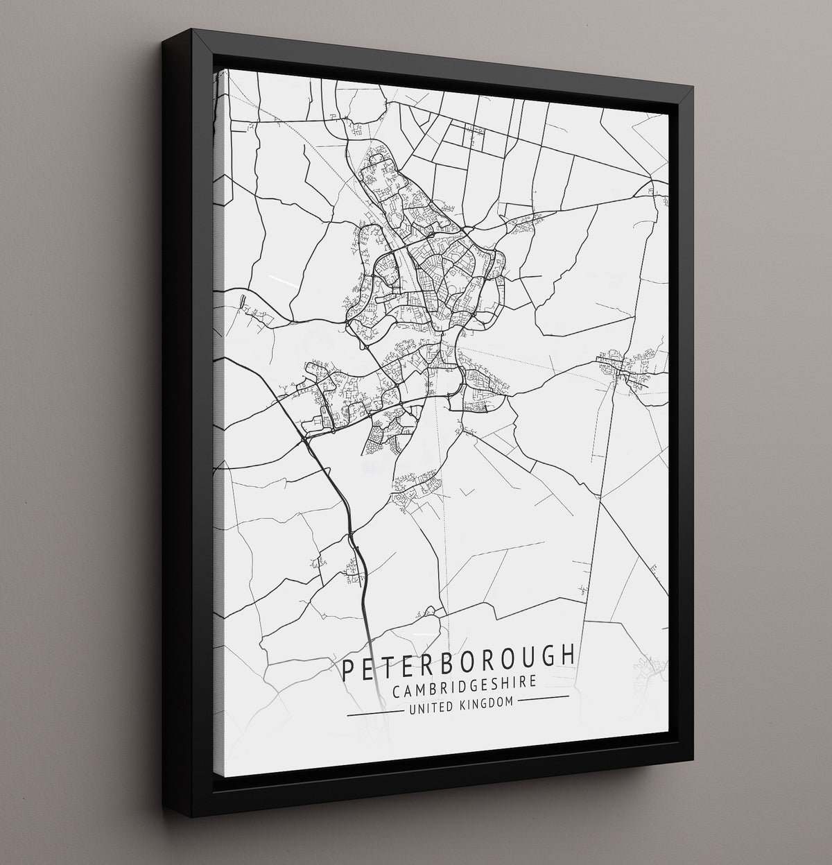 Peterborough, Cambridgeshire - UK City Map - 16x20 Framed Canvas