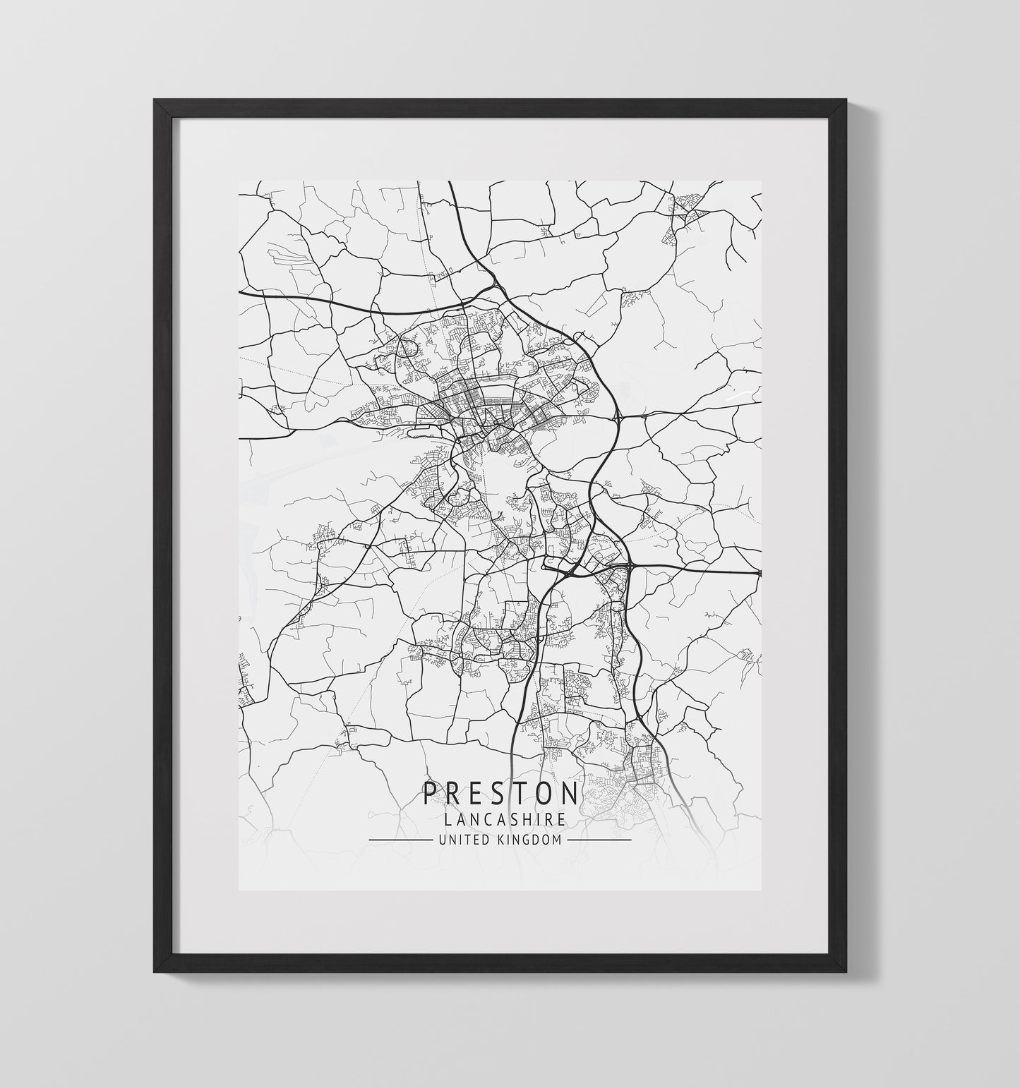 Preston Lancashire UK city map print 16x20 Unframed Print
