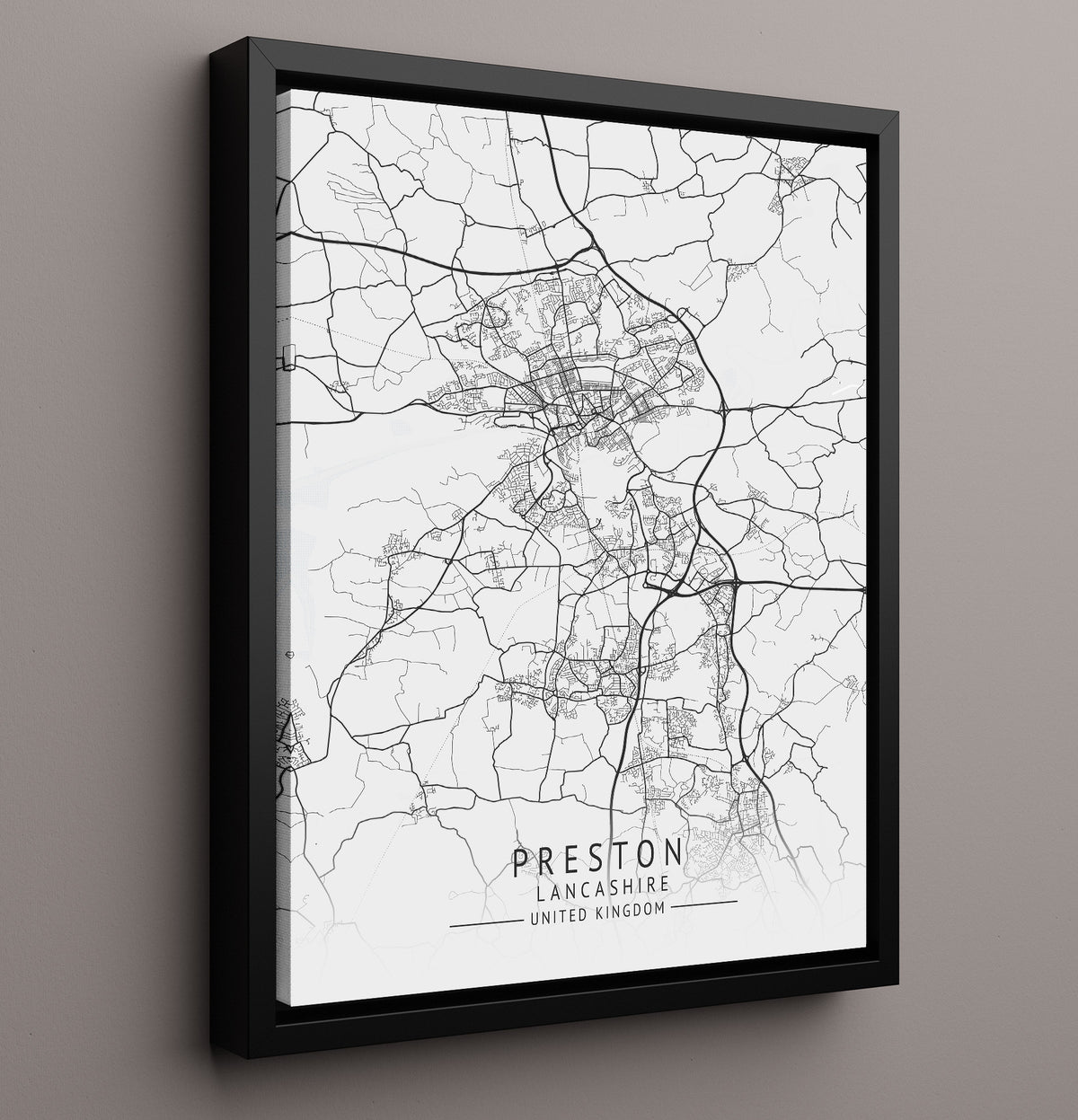 Preston, Lancashire - UK City Map - 16x20 Framed Canvas
