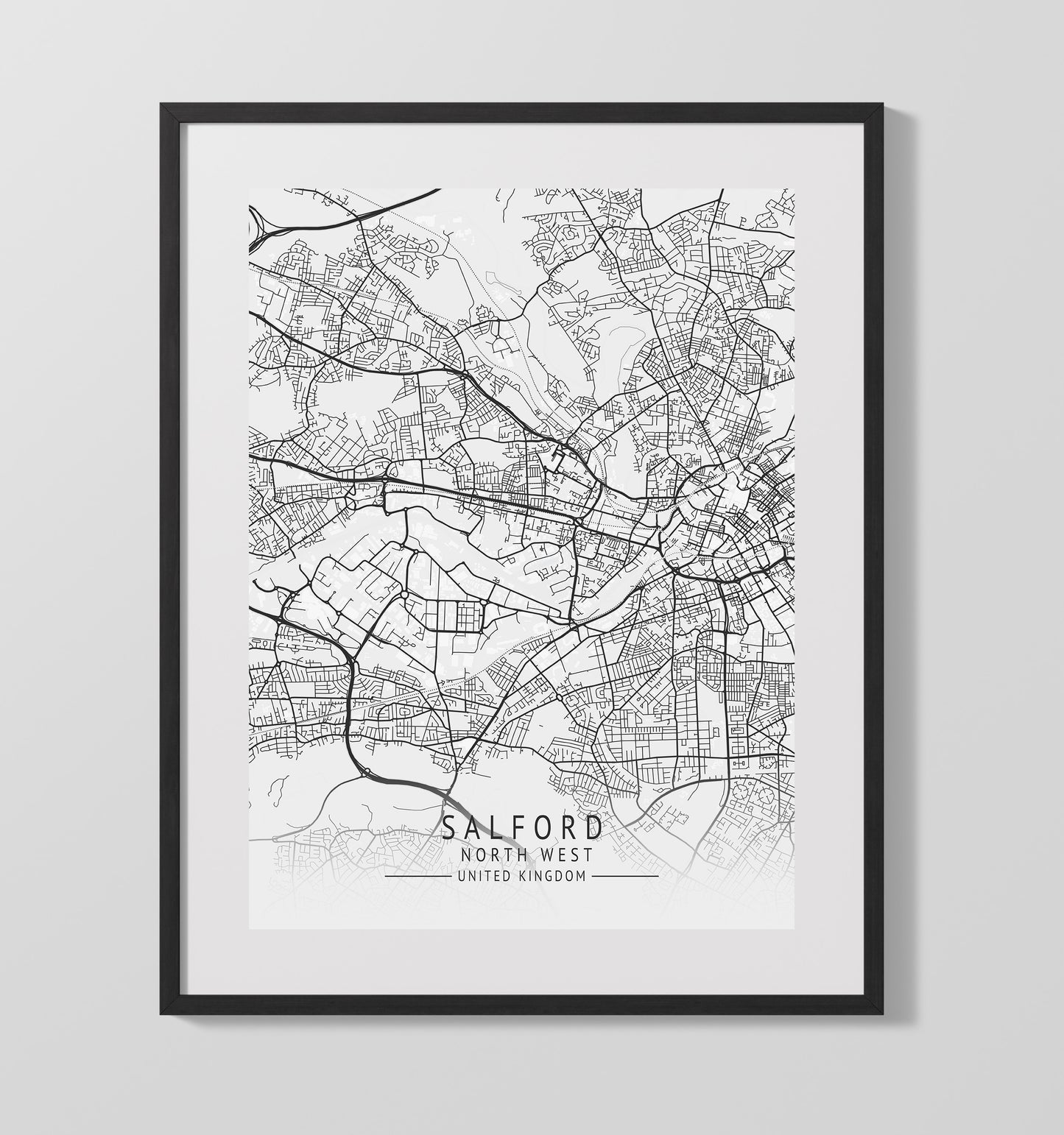 Salford North West UK city map print 16x20 Unframed Print