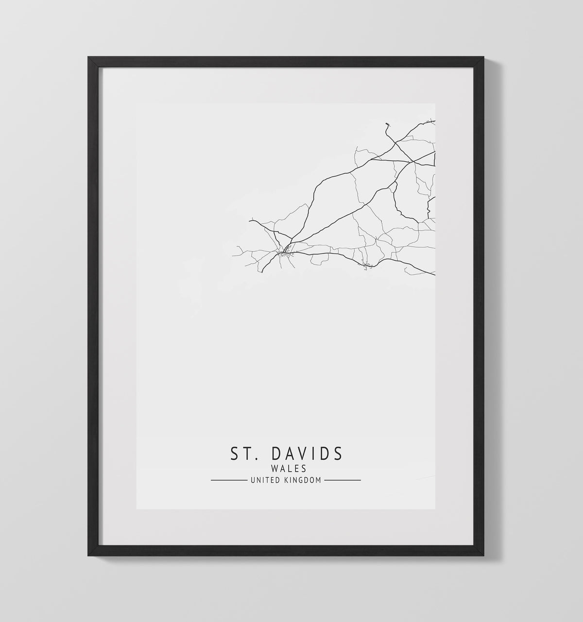 St Davids Wales UK city map print 16x20 Unframed Print