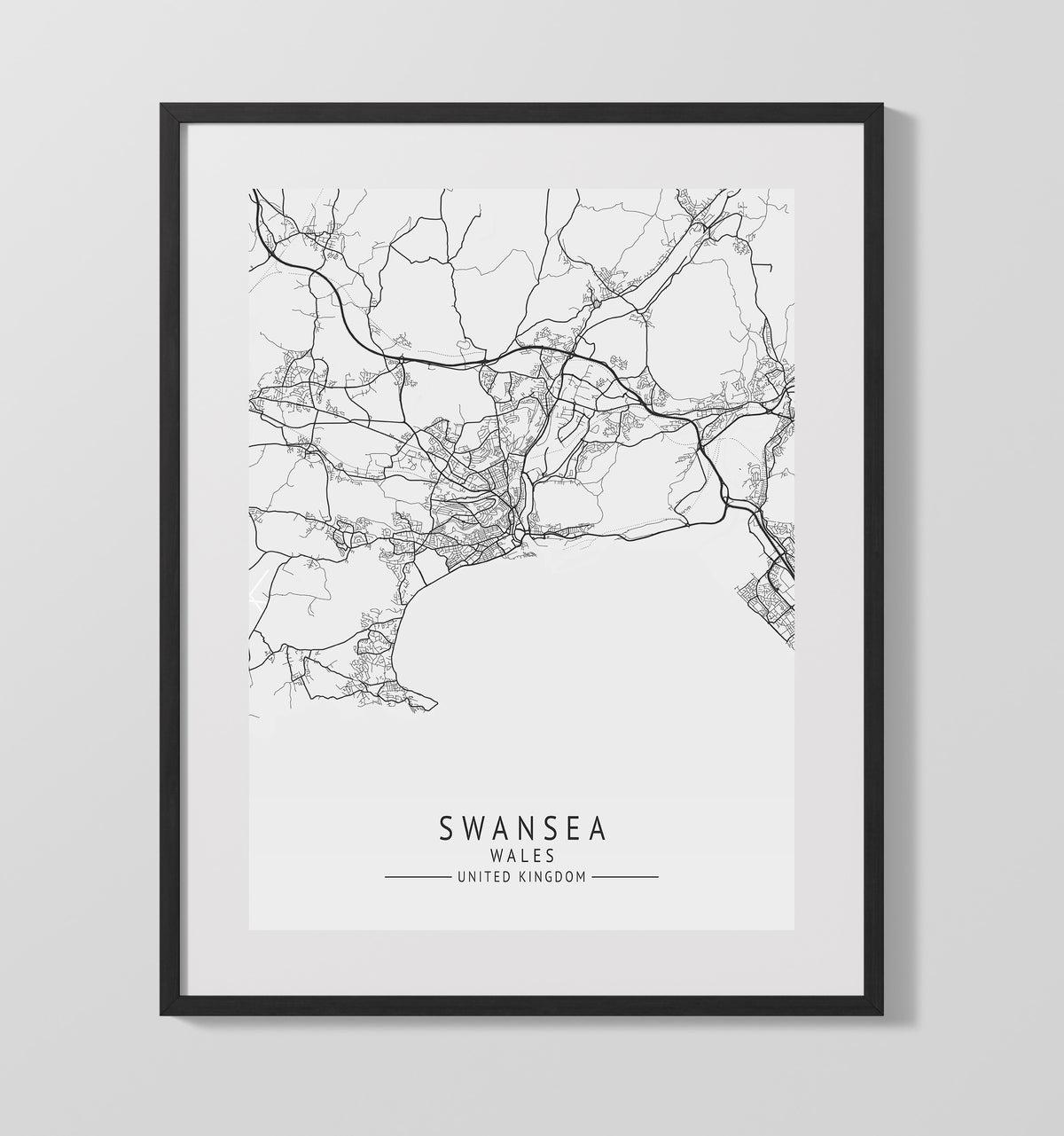 Swansea Wales UK city map print 16x20 Unframed Print