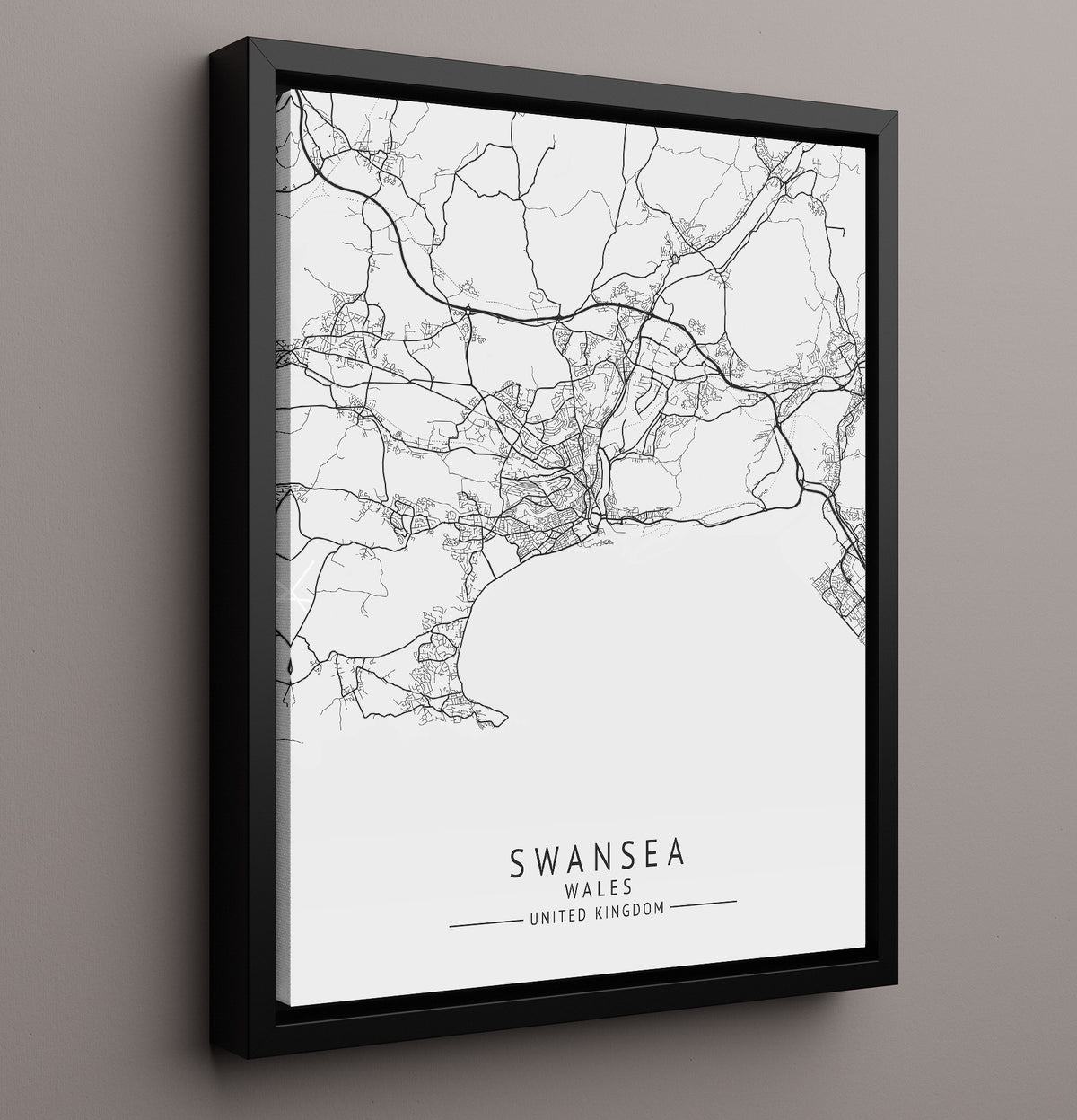 Swansea, Wales - UK City Map - 16x20 Framed Canvas