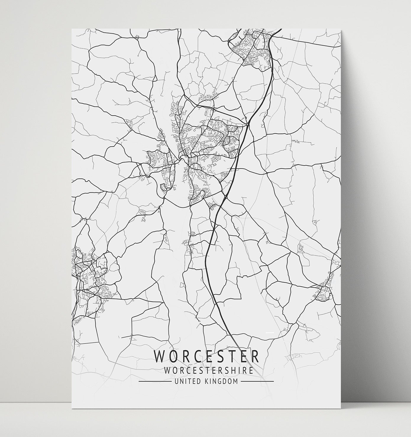City Map Print - Worcester - Worcestershire UK City Map 16x20 Unframed Print city map wall art print – UK City Map decor