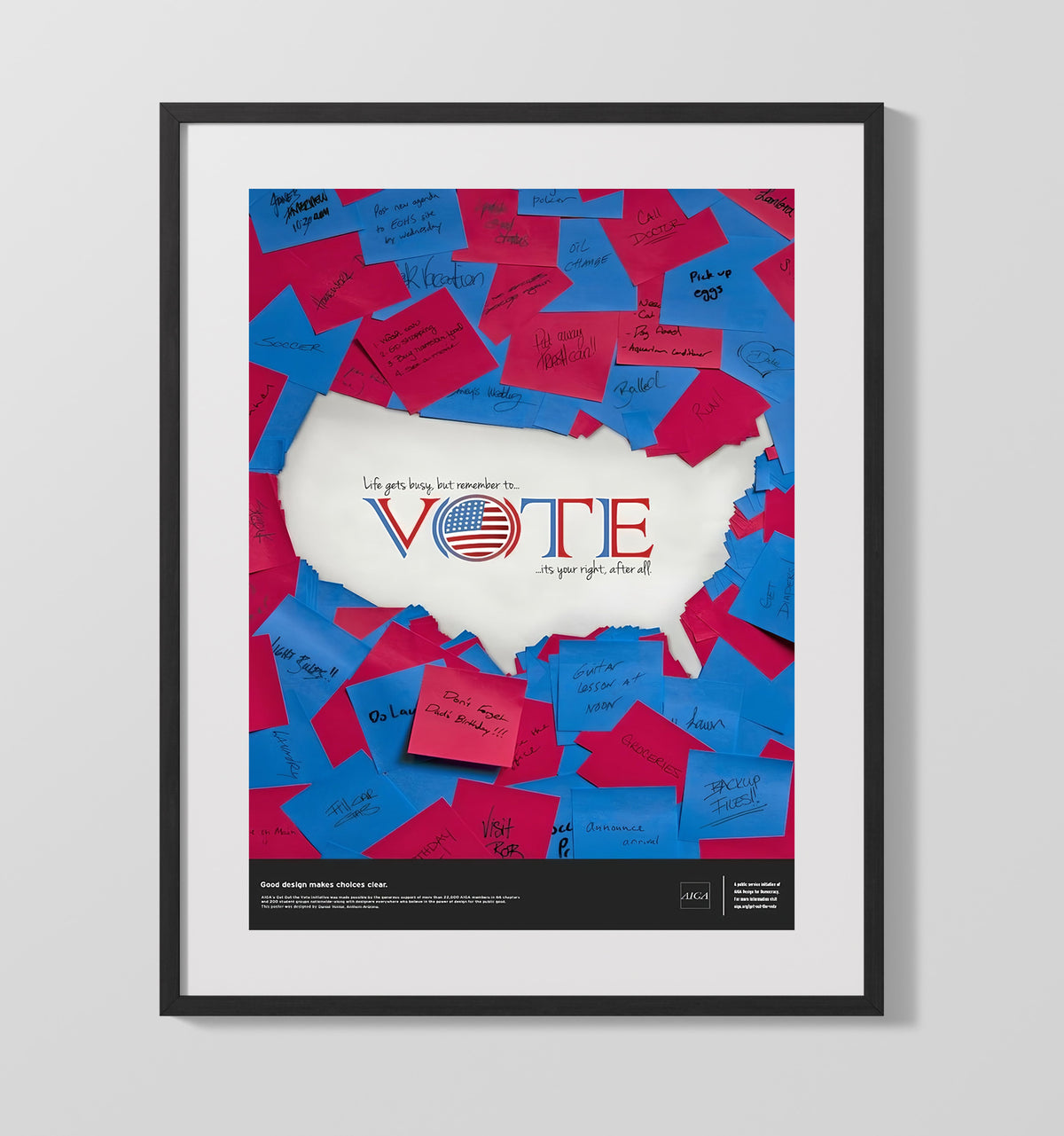 Civic Awareness Poster - Life Gets Busy Remember to Vote Sticky Notes Design 16x20 Gallery Frame history wall art