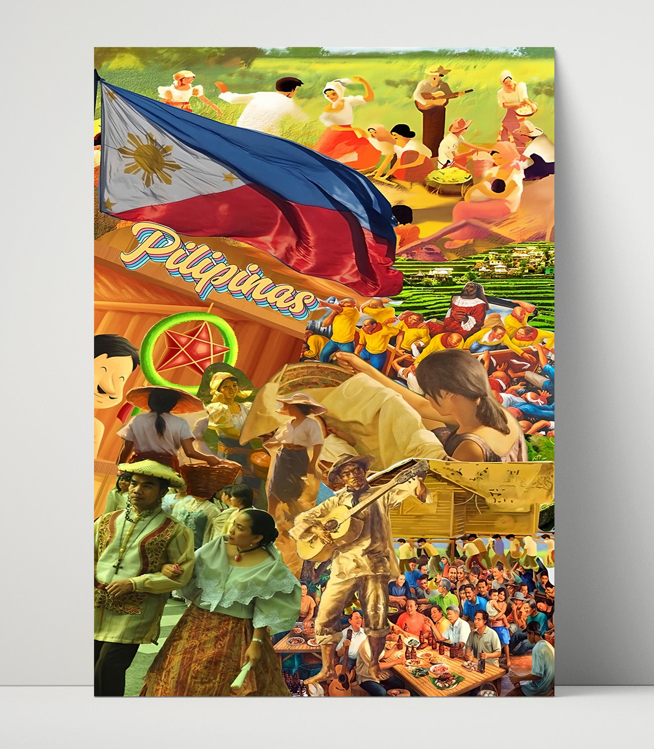 Modern - Cultural Poster - Pilipinas Heritage Collage Flag Community Scene History Wall Art