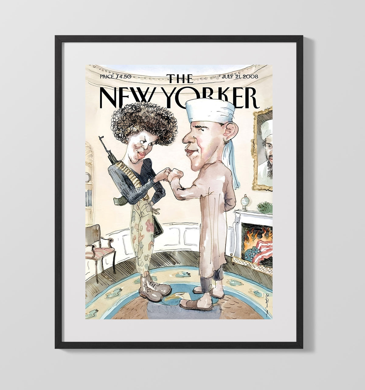 Magazine Cover - New Yorker Political Satire Leaders Fist Bump 16x20 Gallery Frame history wall art