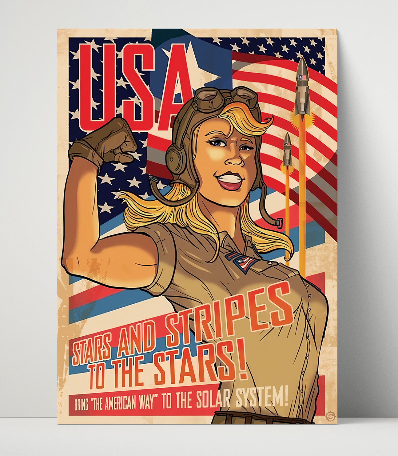Modern - Propaganda Style Poster - Stars And Stripes To The Stars Space Aviation Theme History Wall Art