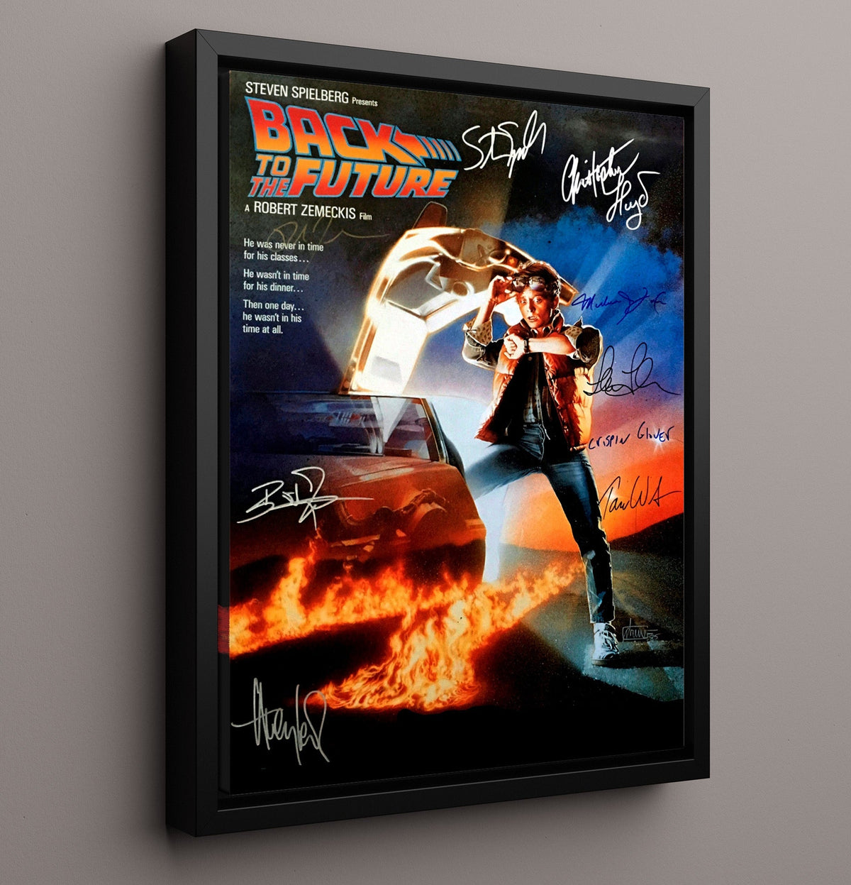 Back to the Future - Time Machine Cast movie wall art 16x20 Gallery Frame