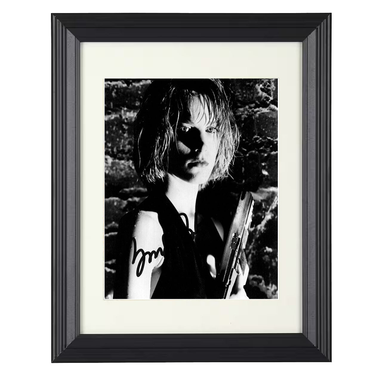 Bridget Fonda – La Femme Assassin Holding Rifle – 8x10 black beveled framed movie wall art