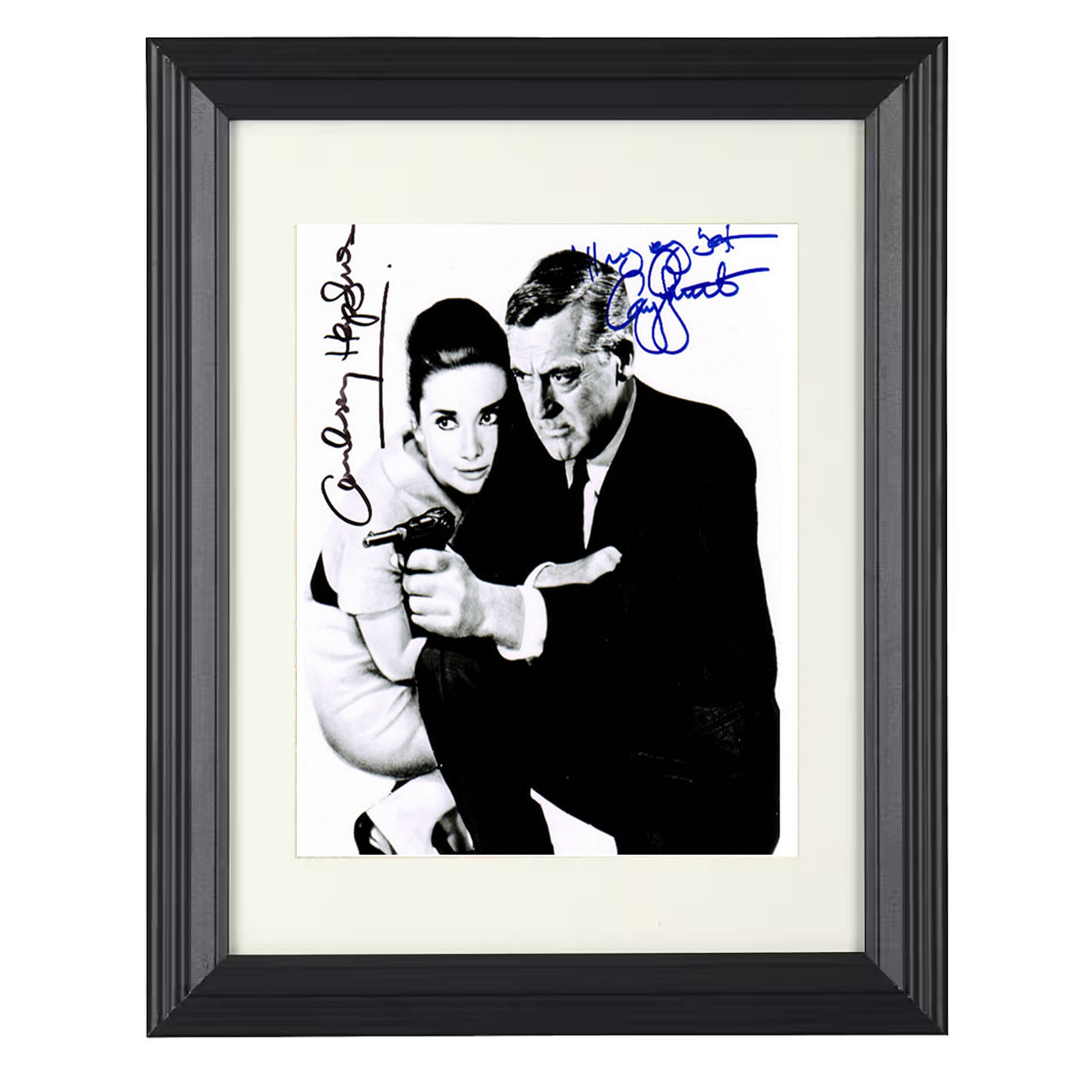 Cary Grant and Audrey Hepburn – Lampert Suspense Duo – 8x10 black beveled framed movie wall art