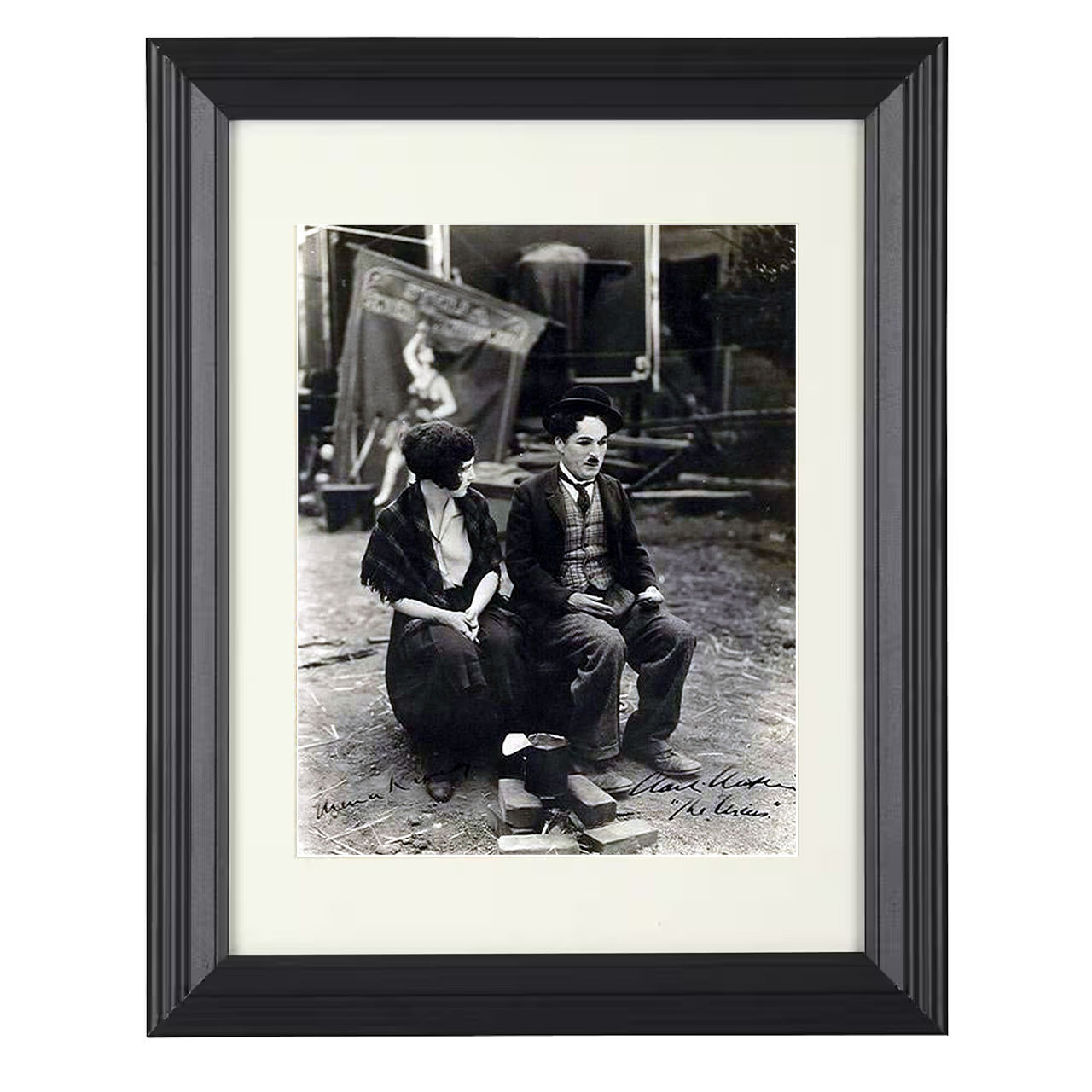 Charlie Chaplin and Edna Purviance – Silent Film Set – 8x10 black beveled framed movie wall art