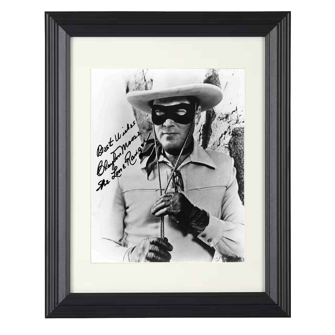 Clayton Moore – The Lone Ranger Masked Western Hero – 8x10 black beveled framed movie wall art