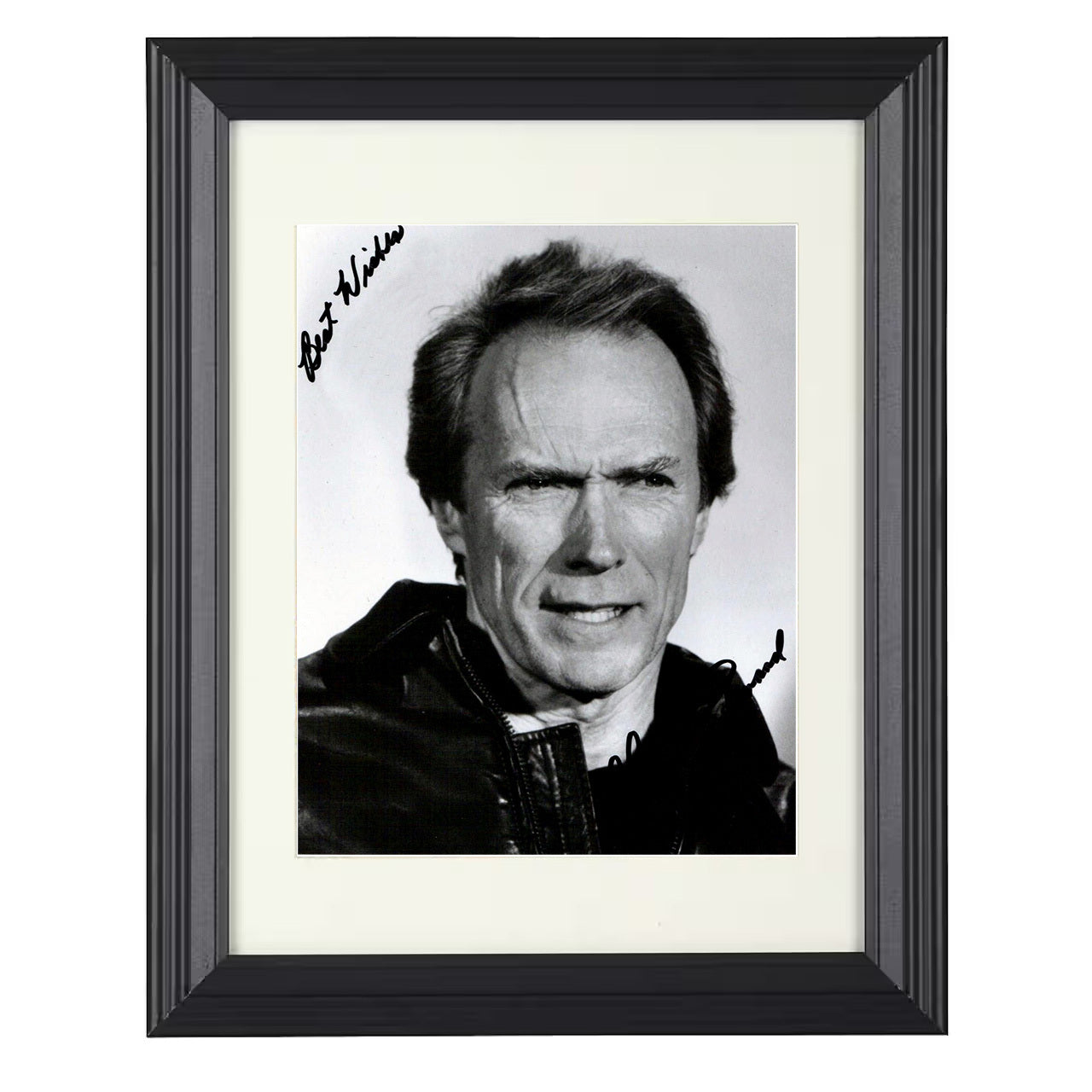 Clint Eastwood – Rugged Monochrome Headshot – 8x10 black beveled framed movie wall art