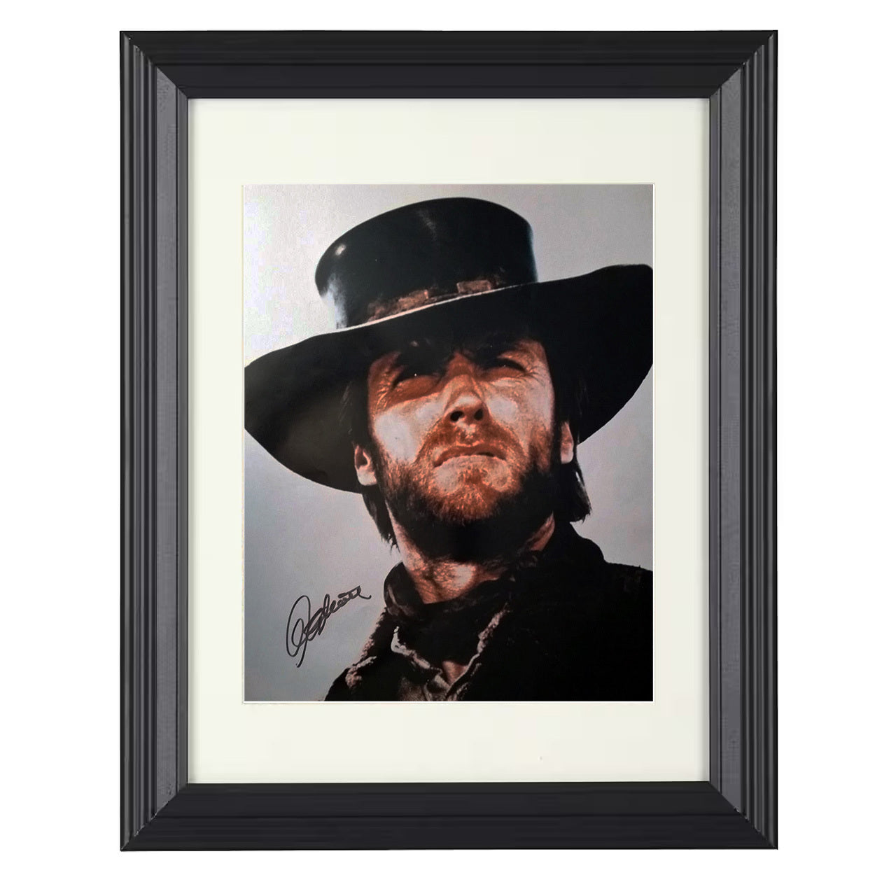 Clint Eastwood – Weathered Western Closeup Under Dark Hat – 8x10 black beveled framed movie wall art