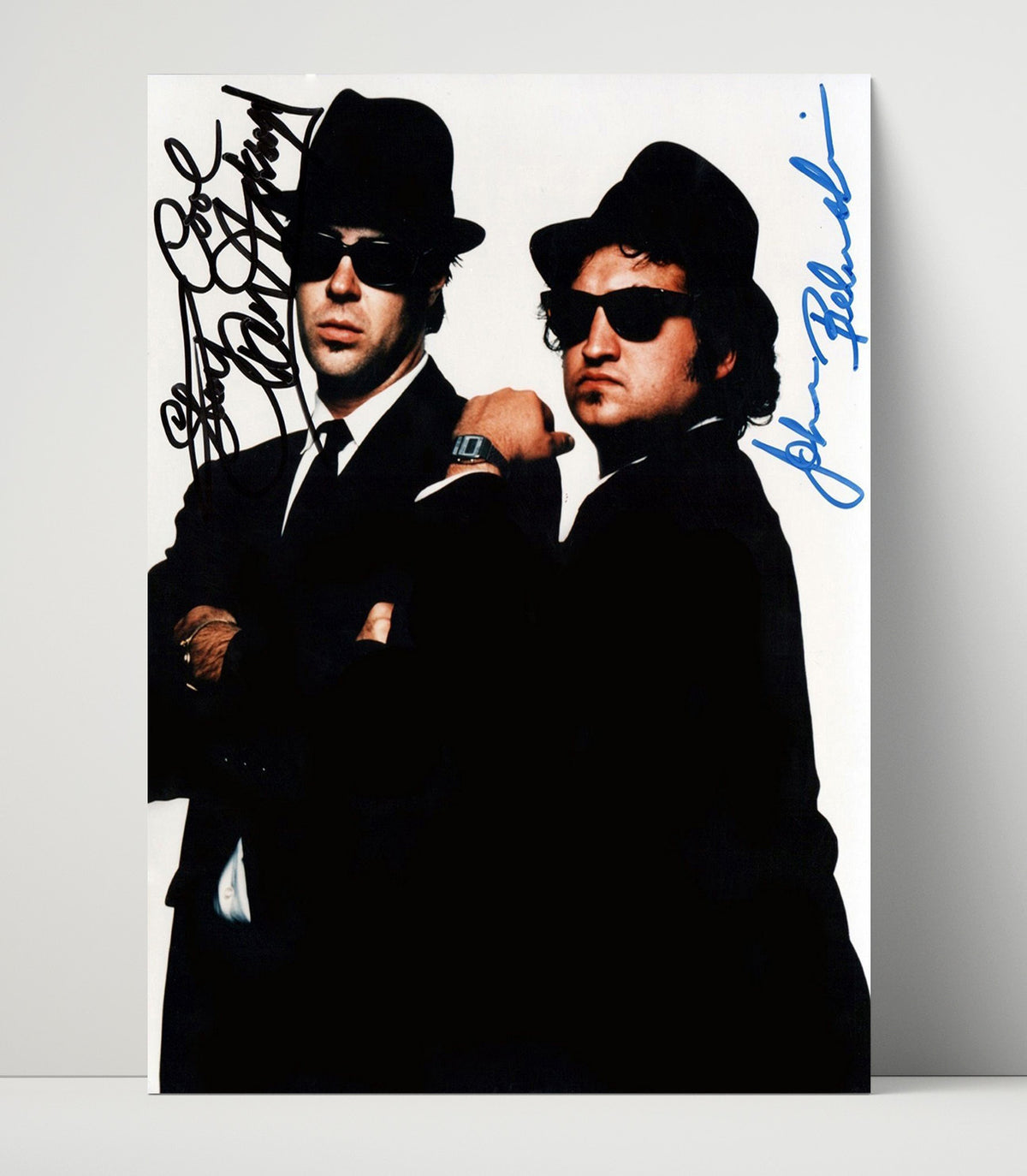 Dan Aykroyd and John Belushi - The Blues Brothers Jake and Elwood Blues Black Suit and Fedora movie wall art 16x20 Unframed Print