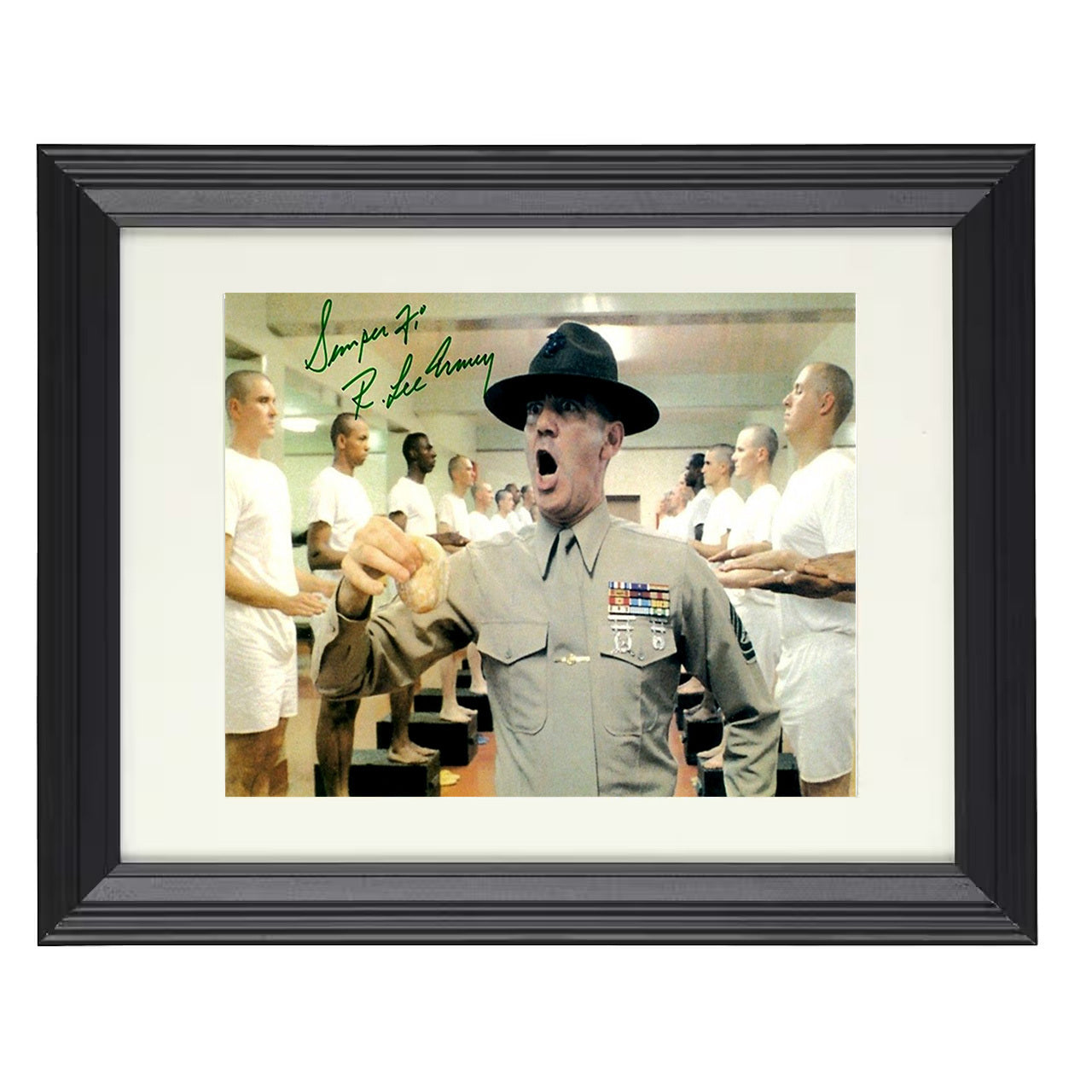 Full Metal Jacket – R. Lee Ermey – Jelly Donut Drill Image – 8x10 black beveled framed movie wall art