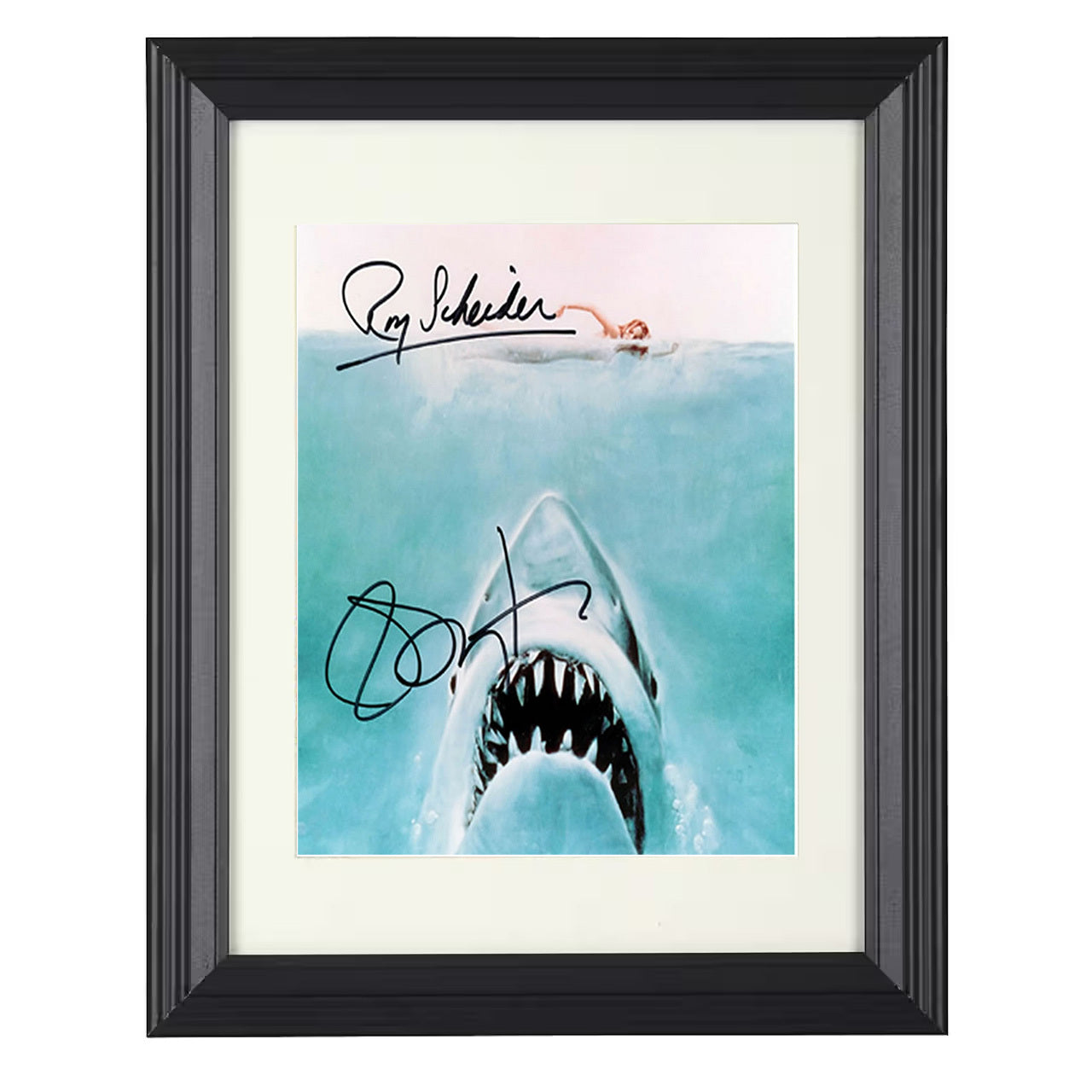 Jaws – Great White Shark Attacks Swimmer Classic Artwork – 8x10 black beveled framed movie wall art