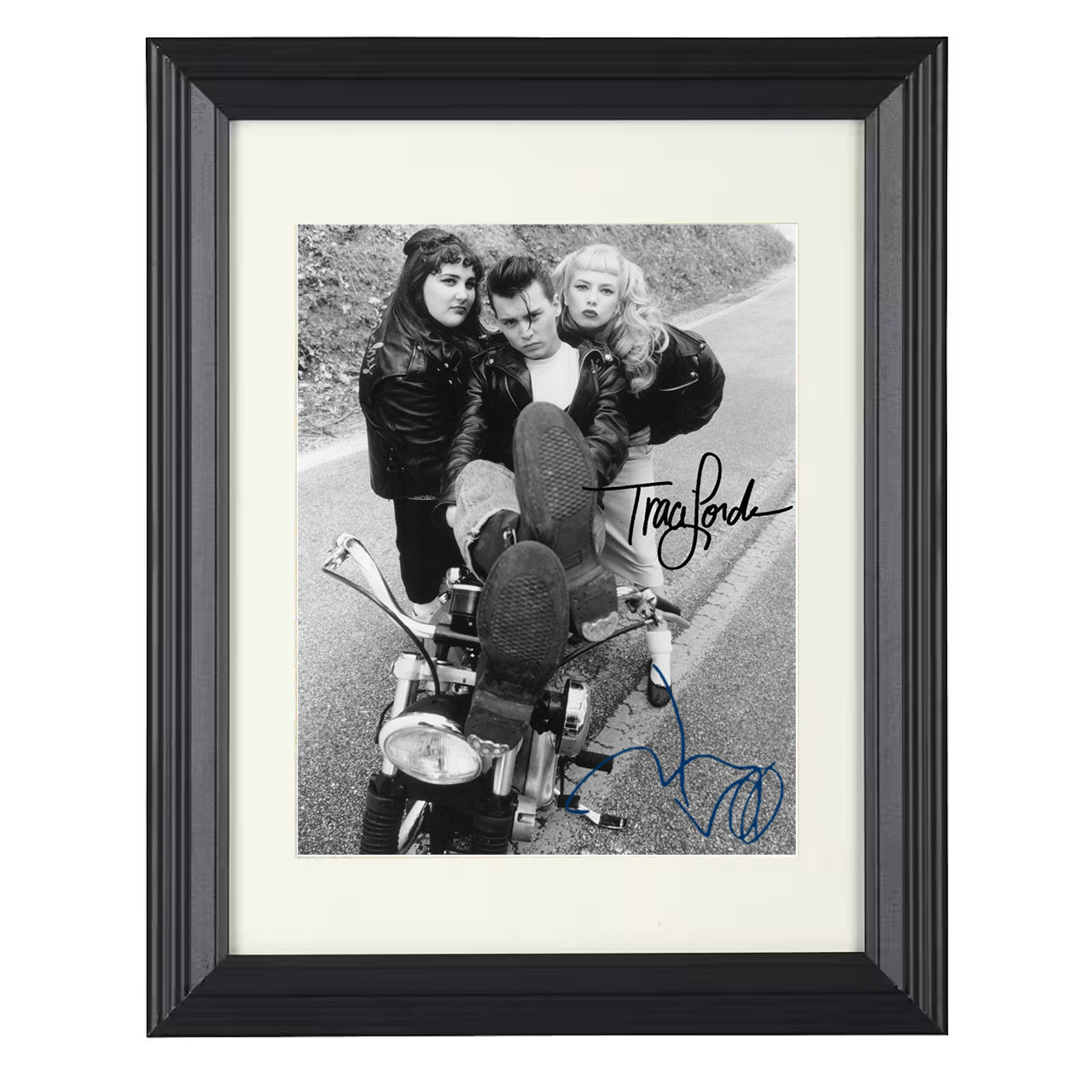 Johnny Depp and Traci Lords – Retro Rockabilly Duo Pose – 8x10 black beveled framed movie wall art
