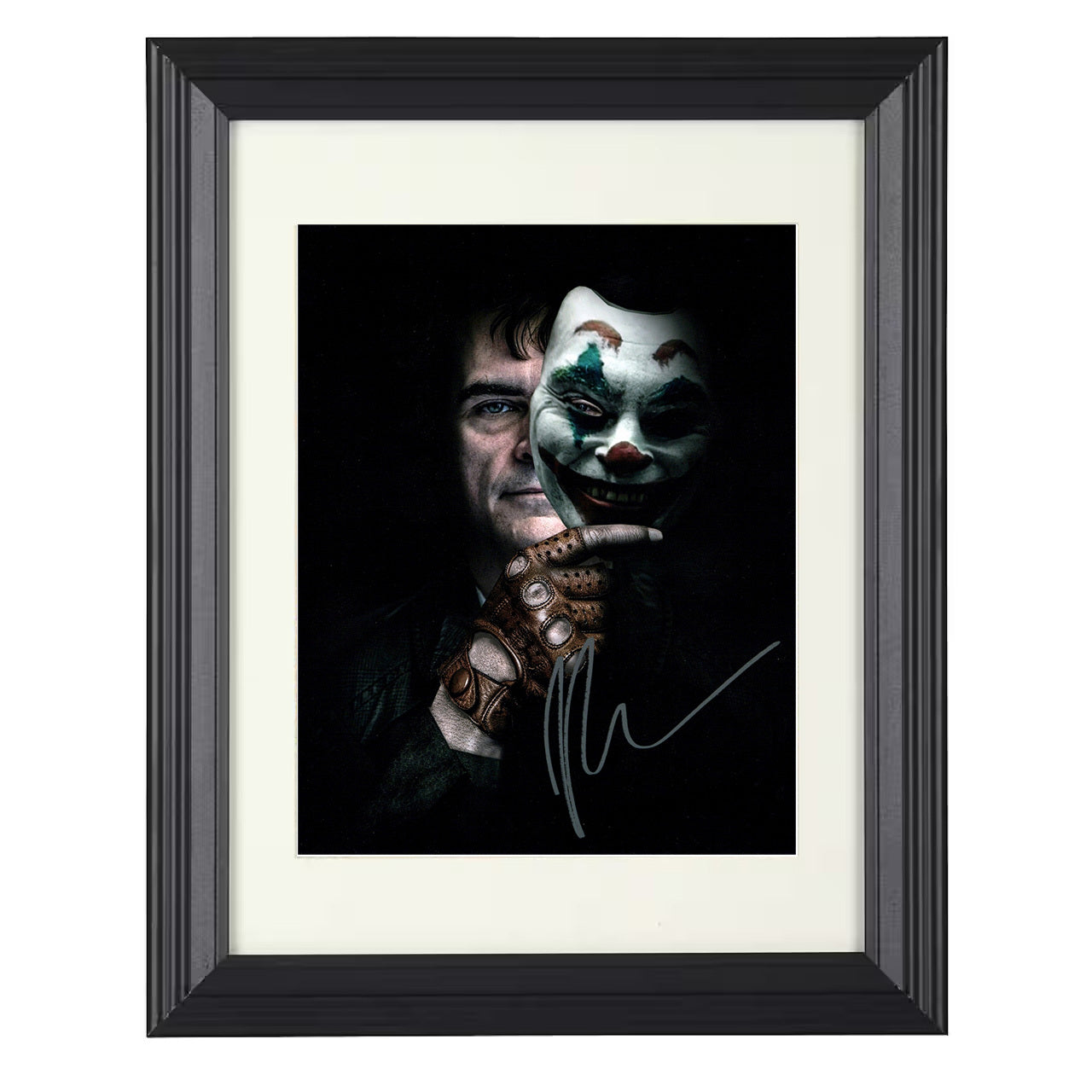 Joker – Joaquin Phoenix Sinister Clown Mask Reveal – 8x10 black beveled framed movie wall art